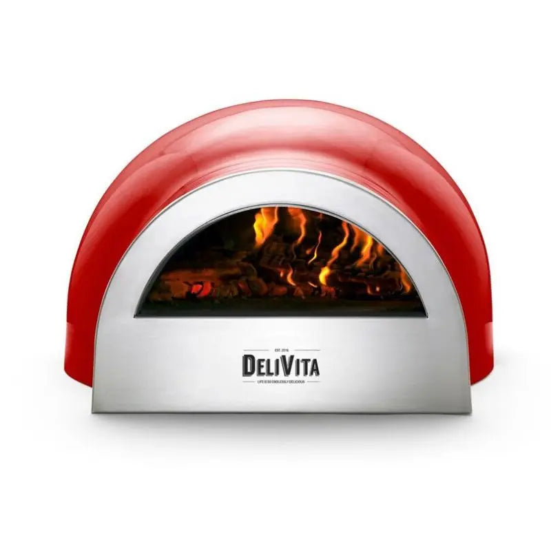 DeliVita Chilli Red wood fired pizza oven on white background, view 4