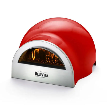 DeliVita Chilli Red wood fired pizza oven on white background