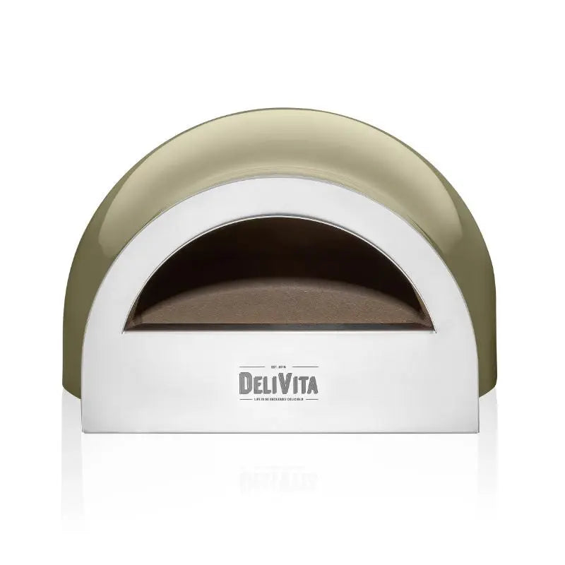 DeliVita Olive Green wood fired pizza oven, front view