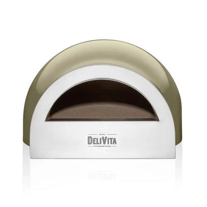 DeliVita Olive Green wood fired pizza oven, front view