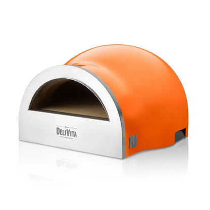 DeliVita Orange Blaze wood fired pizza oven, front side view