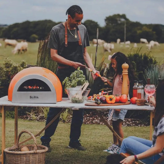 DeliVita Orange Blaze wood fired pizza oven, lifestyle shot 7