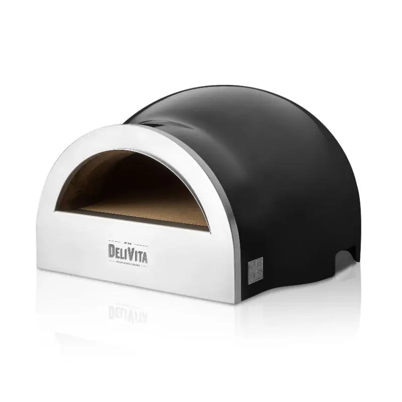 DeliVita Very Black wood fired pizza oven, front side view