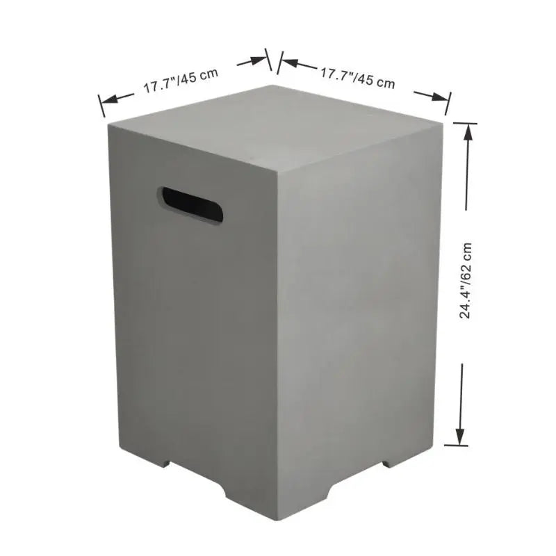 Elementi Fire Square Tank Cover Smooth Grey Large dimensions diagram