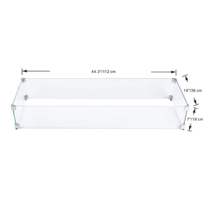 Elementi Fire Rectangular Wind Screen dimensions diagram