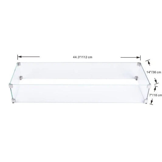 Elementi Fire Rectangular Wind Screen dimensions diagram
