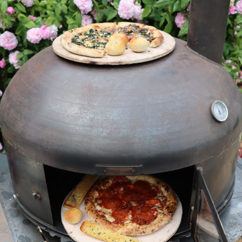 Firepits UK Complete Outdoor Kitchen with Dome Oven baking pizza