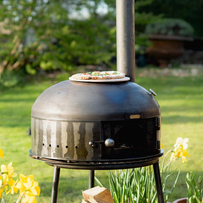 Firepits UK Dome Pizza Oven in garden, close-up