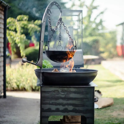 Firepits UK Hanging Arm with Hook suspending a pot