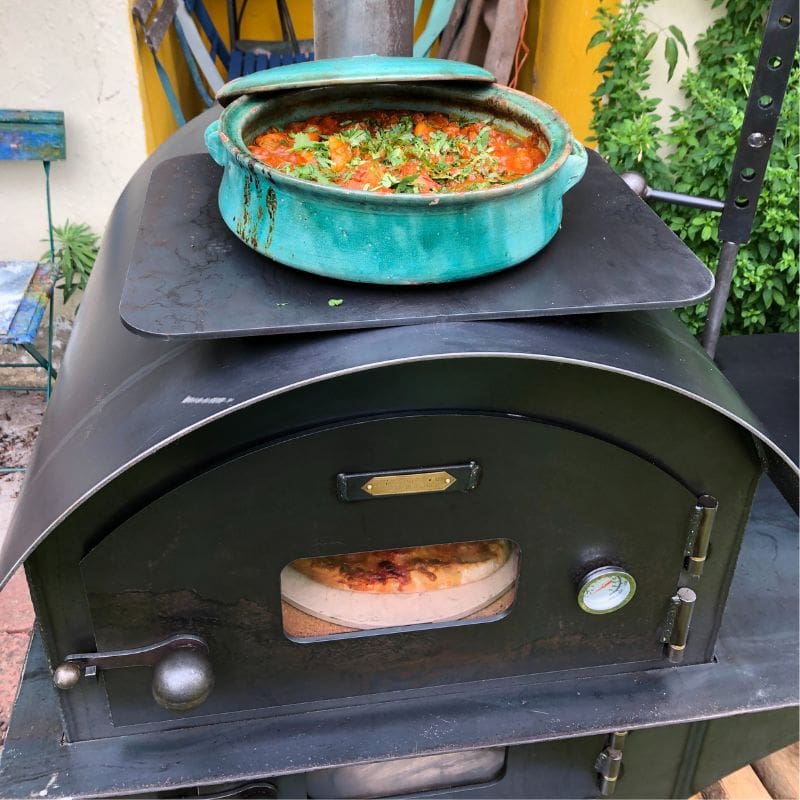 Firepits UK Modular Kitchen Tall Pizza Oven with pizza and casserole dish