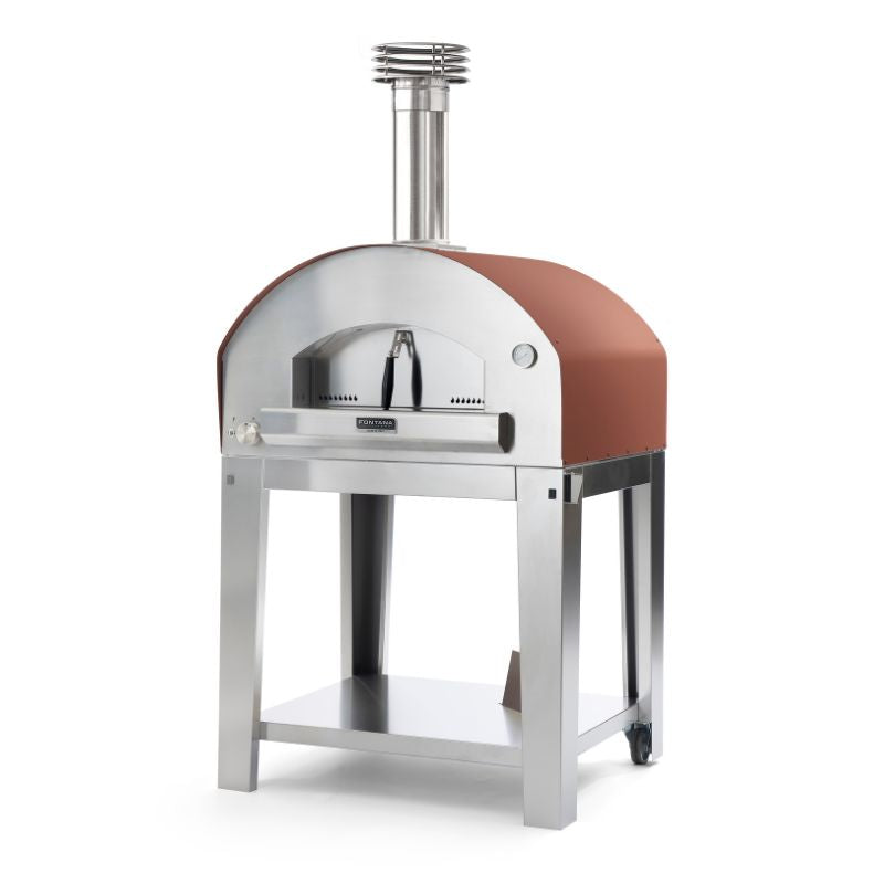 Fontana Mangiafuoco gas pizza oven in rosso red with trolley