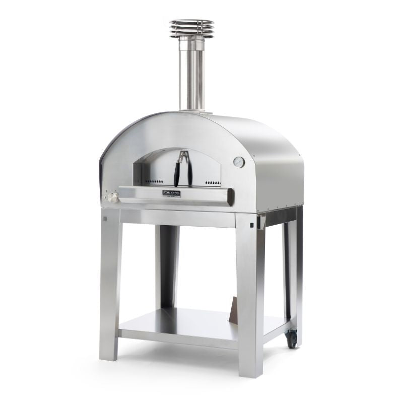 Fontana Mangiafuoco gas pizza oven in stainless steel with trolley