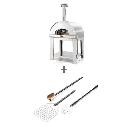 Fontana Mangiafuoco wood fired pizza oven with stand, complete starter bundle in stainless steel