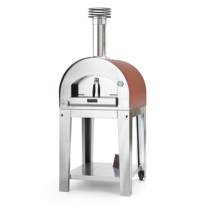 Fontana Margherita gas pizza oven in rosso red with trolley