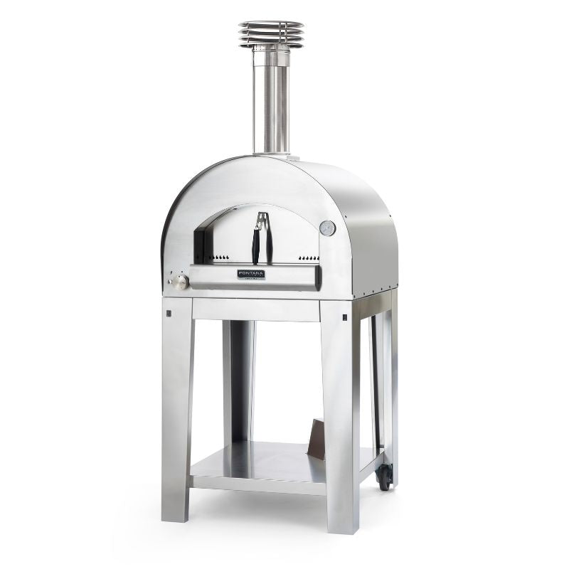 Fontana Margherita gas pizza oven in stainless steel with trolley
