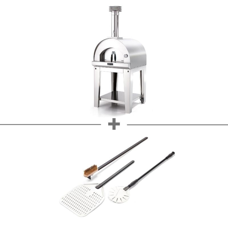 Fontana Margherita wood fired pizza oven with trolley starter bundle in stainless steel