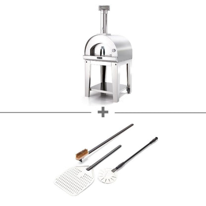 Fontana Margherita wood fired pizza oven with trolley starter bundle in stainless steel