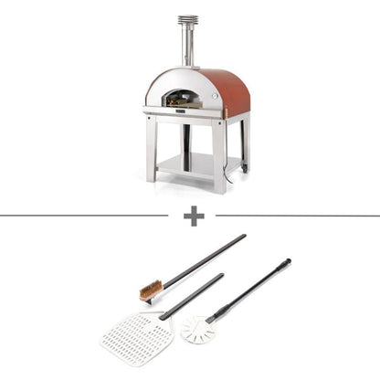 Fontana Marinara wood fired pizza oven starter bundle in rosso red