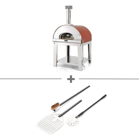 Fontana Marinara wood fired pizza oven starter bundle in rosso red