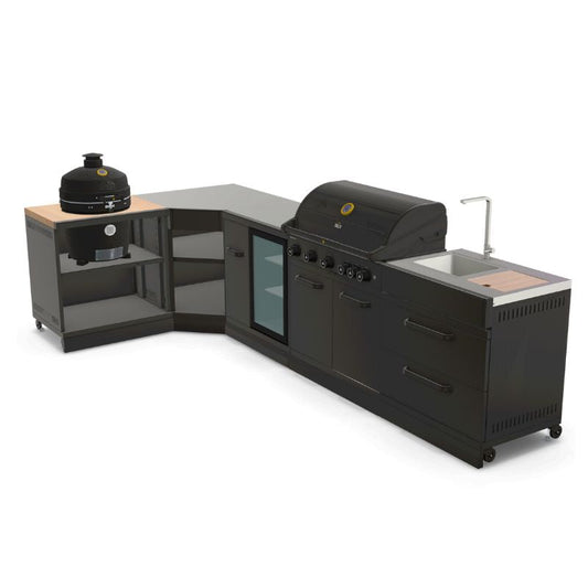 GRLLR Outdoor Kitchen G5S grill, fridge, sink, kamado, view 1