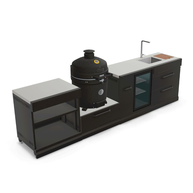 GRLLR Outdoor Kitchen expansion unit, kamado, fridge, sink, view 1