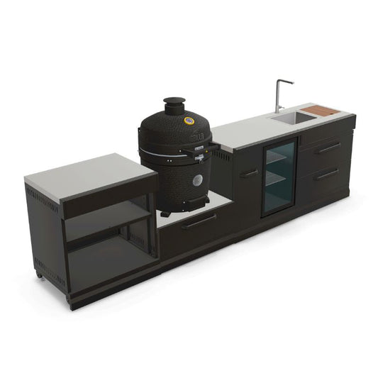 GRLLR Outdoor Kitchen expansion unit, kamado, fridge, sink, view 1