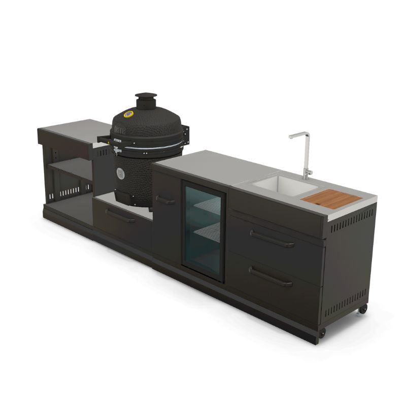 GRLLR Outdoor Kitchen expansion unit, kamado, fridge, sink, view 2