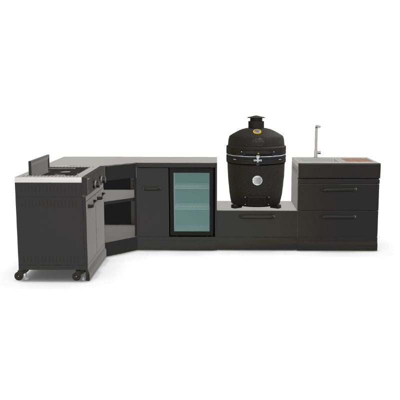 GRLLR Outdoor Kitchen with stove, corner unit, fridge, kamado unit and sink, Ember Pro
