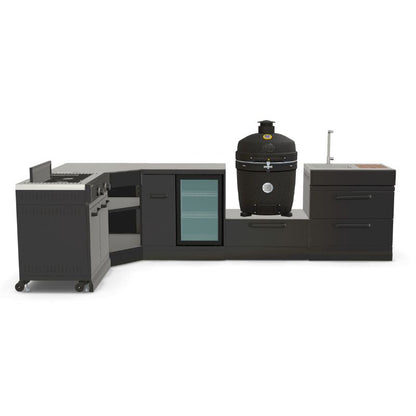 GRLLR Outdoor Kitchen with stove, corner unit, fridge, kamado unit and sink, Ember Pro
