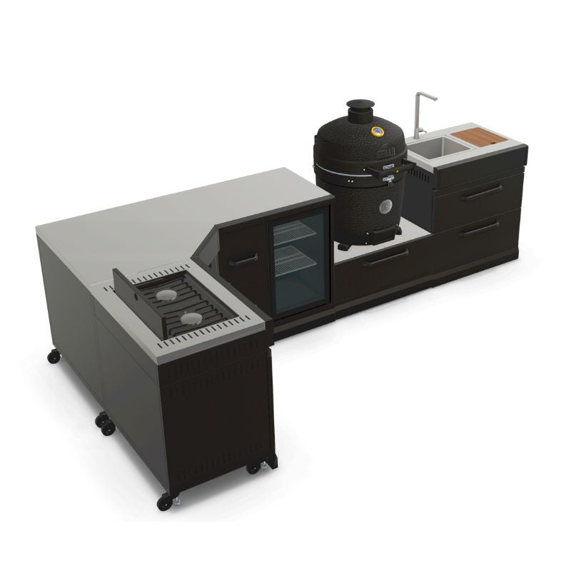 GRLLR Outdoor Kitchen stove, corner, fridge, kamado, sink, view 3
