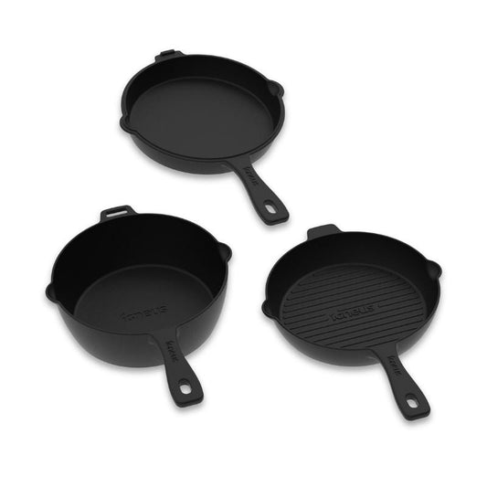 Igneus 3 part cast iron pan set for pizza ovens