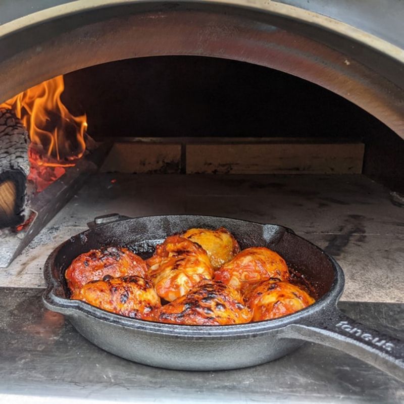 Igneus 3 Part Cast Iron Pan Set in use, lifestyle shot 2
