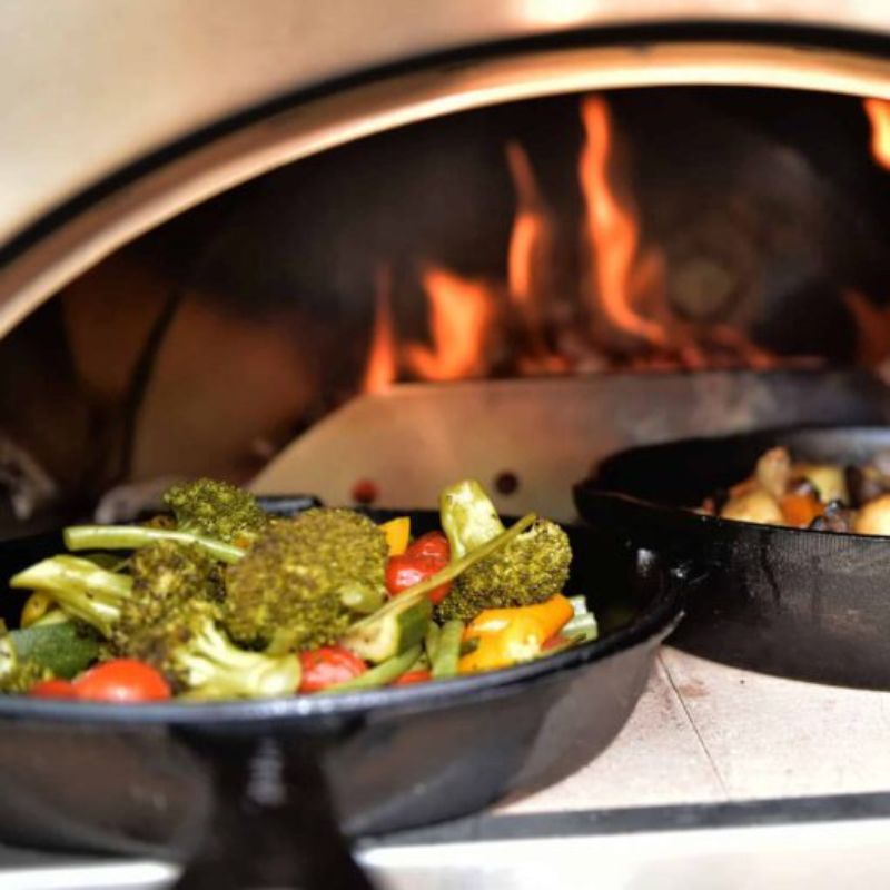Igneus 3 Part Cast Iron Pan Set in use, lifestyle shot 4