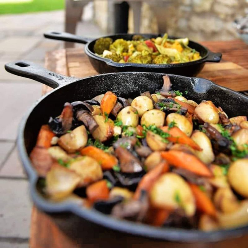 Igneus 3 Part Cast Iron Pan Set in use, lifestyle shot 5