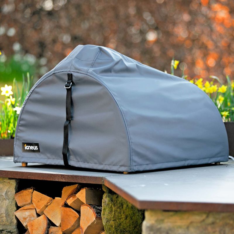 Igneus Classico wood fired pizza oven cover fitted, lifestyle shot