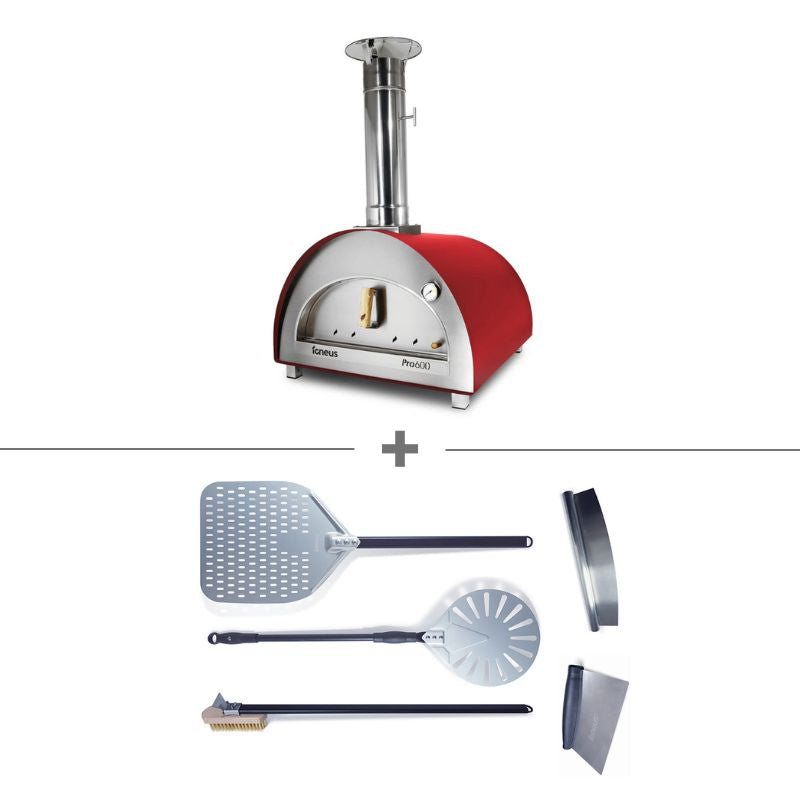 Igneus Pro 600 wood fired pizza oven pro bundle in red