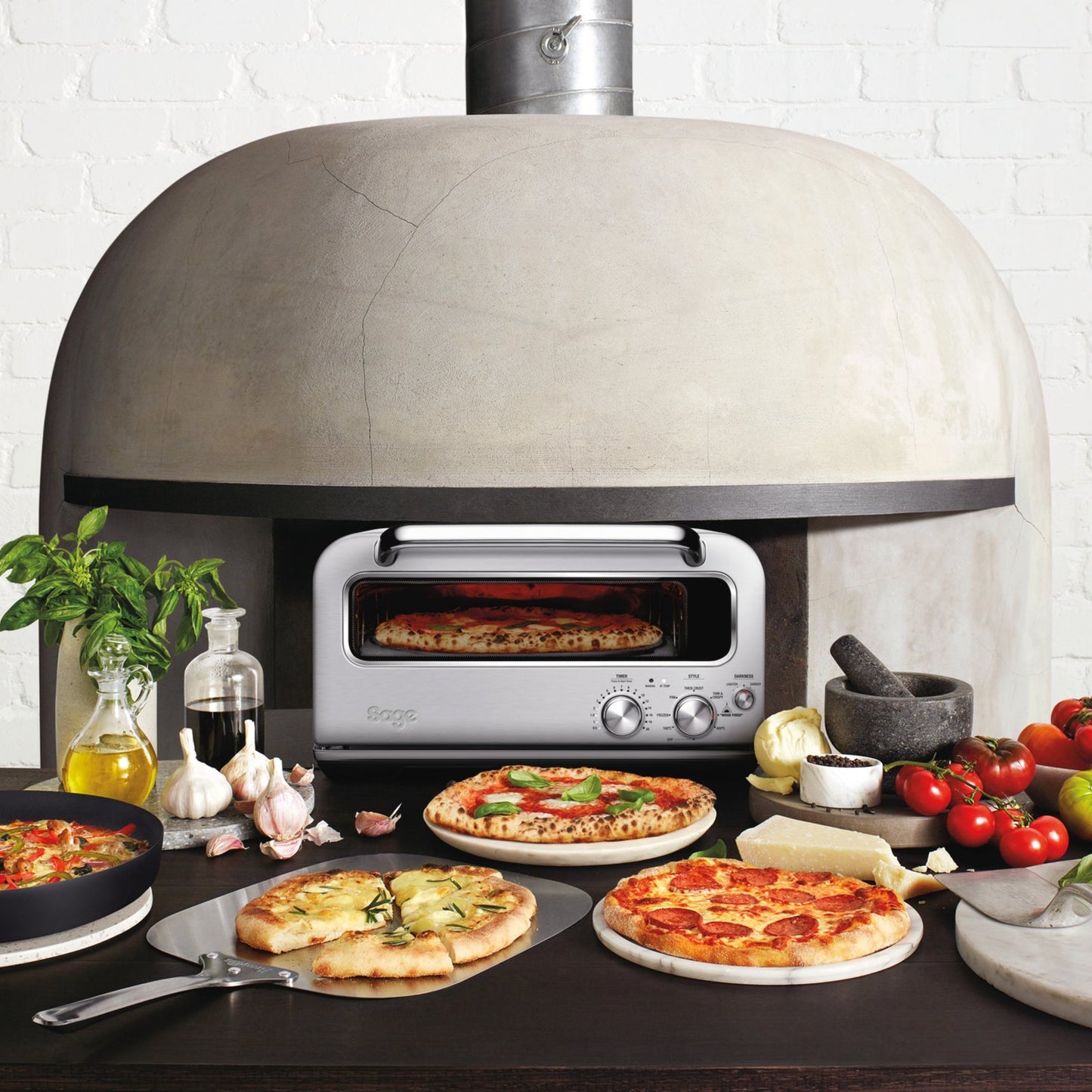 Sage Pizzaiolo compact oven brushed steel, lifestyle shot 1