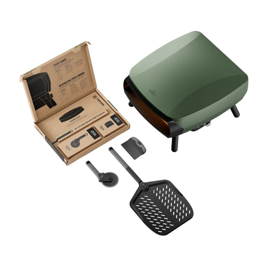 Witt Piccolo Rotante 13 inch pizza oven in green with toolbox 1