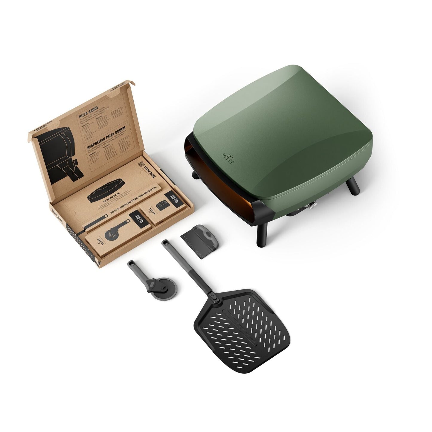 Witt Piccolo Rotante 16 inch pizza oven in green with toolbox 3
