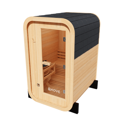 KOVE Compact Cube Sauna 1-2 Person Outdoor Sauna – Premium Spruce Wood, 4.5kW Harvia Heater, Modern Cube Design