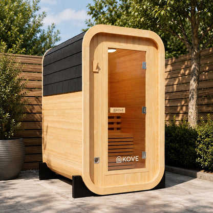 KOVE Compact Cube Sauna 1-2 Person Outdoor Sauna – Premium Spruce Wood, 4.5kW Harvia Heater, Modern Cube Design