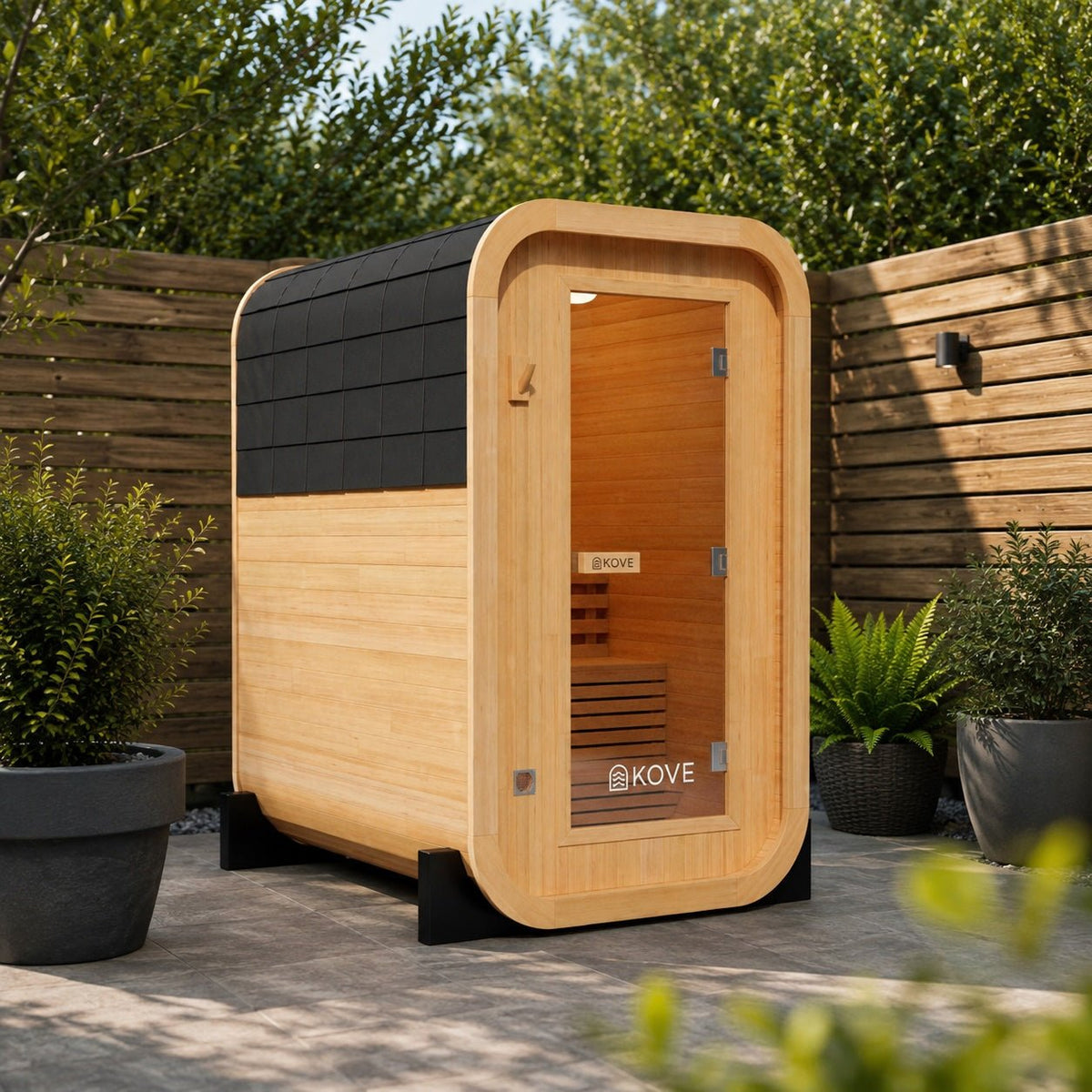 KOVE Compact Cube Sauna 1-2 Person Outdoor Sauna – Premium Spruce Wood, 4.5kW Harvia Heater, Modern Cube Design