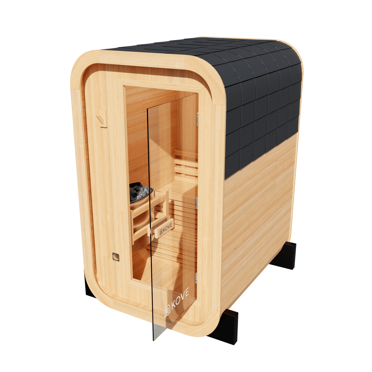 KOVE Compact Cube Sauna 1-2 Person Outdoor Sauna – Premium Spruce Wood, 4.5kW Harvia Heater, Modern Cube Design