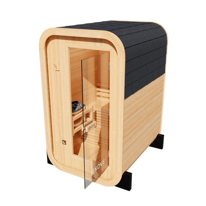 KOVE Compact Cube Sauna 1-2 Person Outdoor Sauna – Premium Spruce Wood, 4.5kW Harvia Heater, Modern Cube Design
