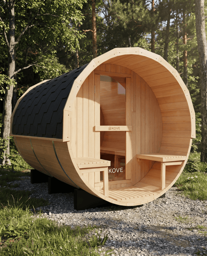 KOVE Barrel Sauna, 4 to 6 Person, 6kW Harvia Heater