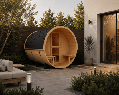 KOVE Barrel Sauna, 4 to 6 Person, 6kW Harvia Heater