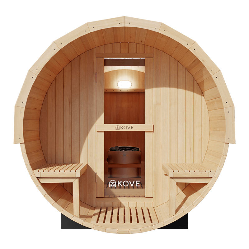 KOVE Barrel Sauna, 4 to 6 Person, 6kW Harvia Heater