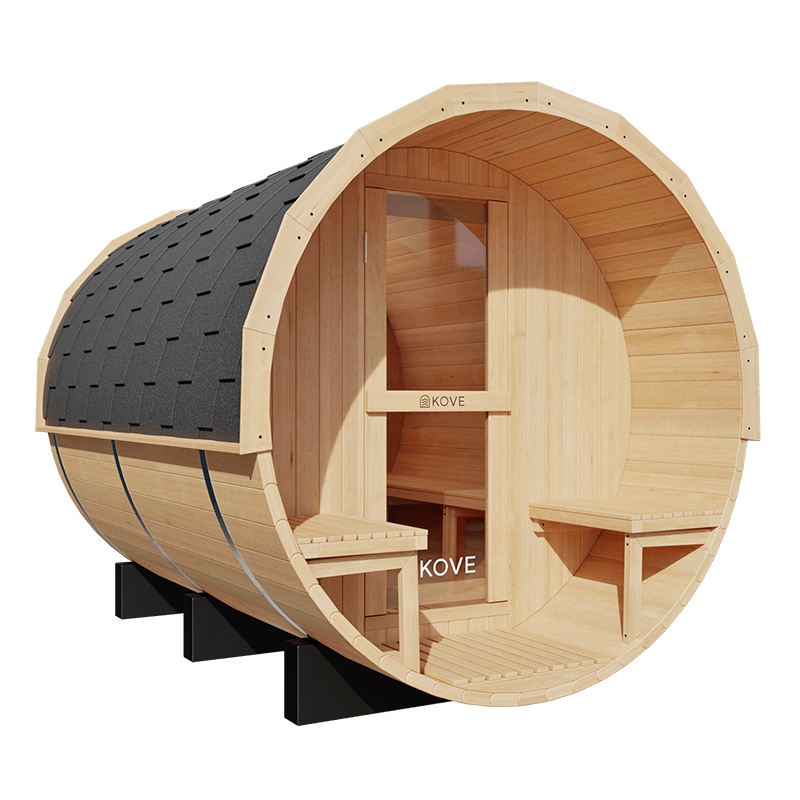 KOVE Barrel Sauna, 4 to 6 Person, 6kW Harvia Heater