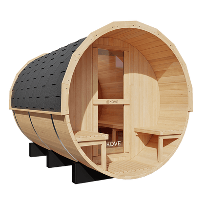 KOVE Barrel Sauna, 4 to 6 Person, 6kW Harvia Heater