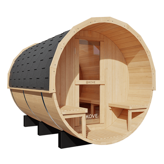 KOVE Barrel Sauna, 4 to 6 Person, 6kW Harvia Heater